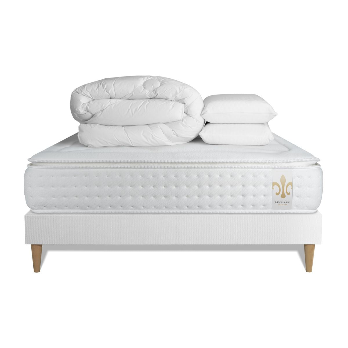 Pacchetto letto completo - Materasso 160x200cm + Box spring con doghe (kit) + 2 cuscini + Piumino - Vingt-Quatre PLUS