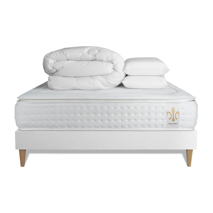Pacchetto letto completo - Materasso 160x200cm + Box spring con doghe (kit) + 2 cuscini + Piumino - Vingt-Quatre PLUS