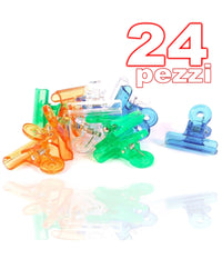 24 Pinze Pinza Fermadocumenti Colorate Molletta Blocca Documenti Carta Clip         