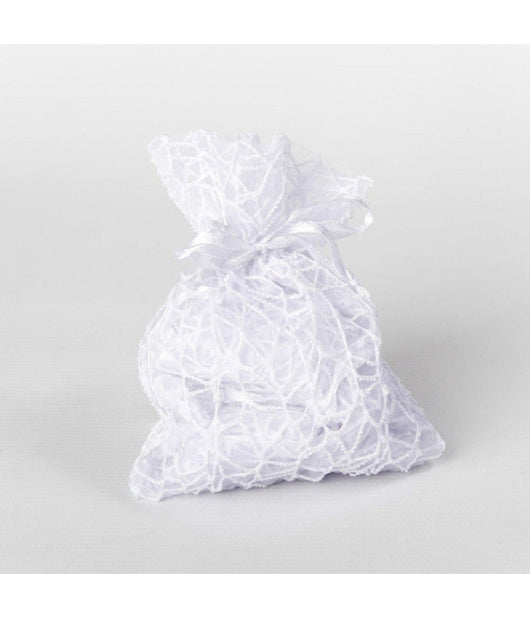 24 Pz. Sacchetti Rete Organza Porta Confetti Matrimonio Battesimo Bomboniera  Bianco       