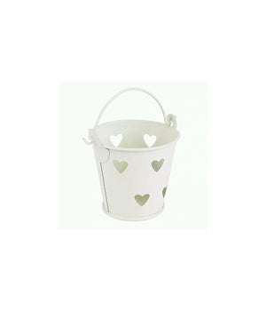 24 X Secchielli Bianchi Con Cuori In Latta Verniciata Portaconfetti Bomboniera         