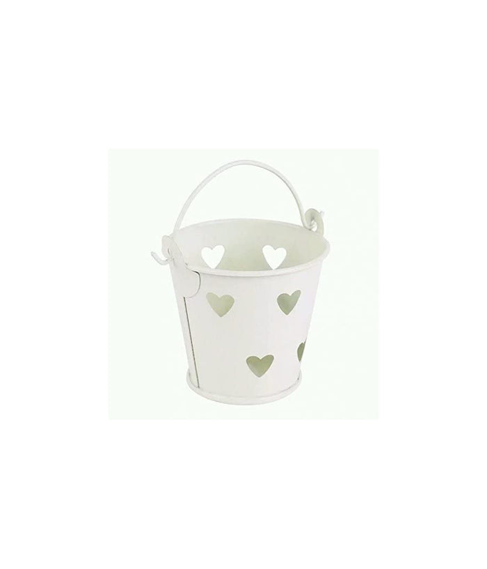 24 X Secchielli Bianchi Con Cuori In Latta Verniciata Portaconfetti Bomboniera         