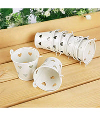 24 X Secchielli Bianchi Con Cuori In Latta Verniciata Portaconfetti Bomboniera         