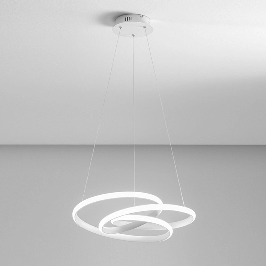 Diva - Lampada a sospensione led 80W dimmerabile - Design moderno in alluminio bianco satinato, luce calda 3000K, anelli intrecciati d.85cm