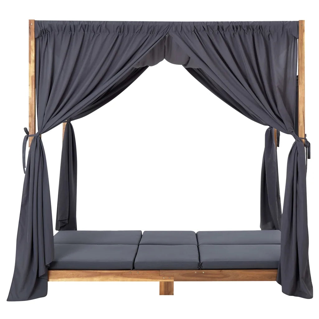Lettino Prendisole Doppio con Tende e Cuscini in Legno Acacia cod mxl 41585