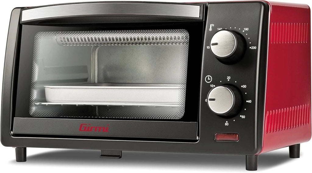 Girmi FE1000 Forno Elettrico Ventilato 10 L 800W Termostato 100°C 230°C Timer 60 min Doppio Vetro colore Nero Rosso