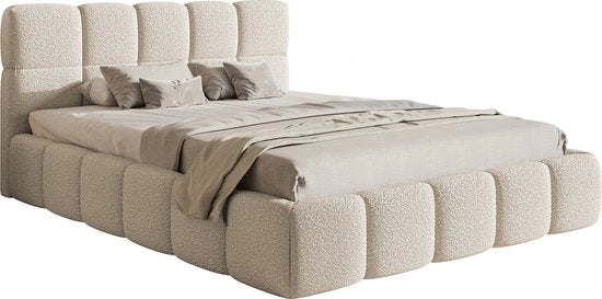Letto con cassettone, materasso e cuscini, 160x200 cm, beige chiaro