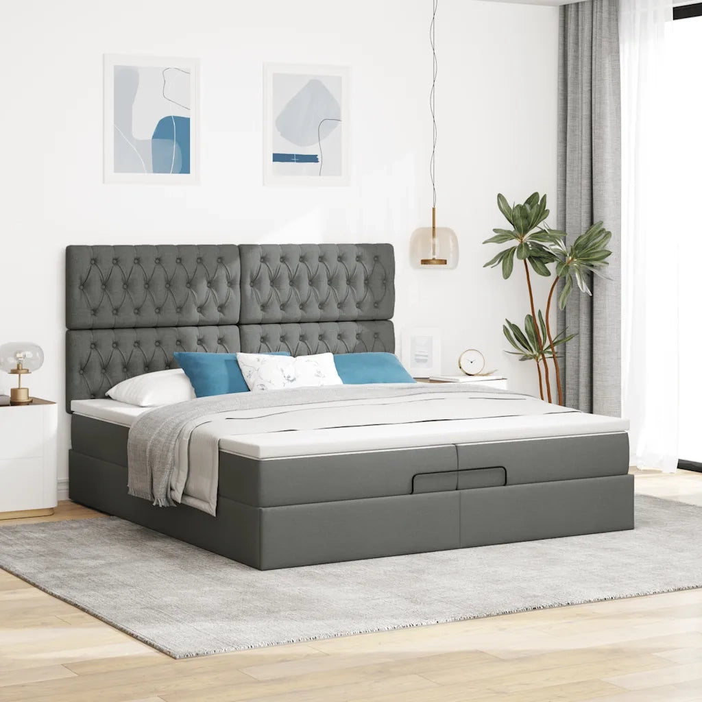 Struttura Letto Pouf con Materassi 200x200 cm in Tessuto 3313266