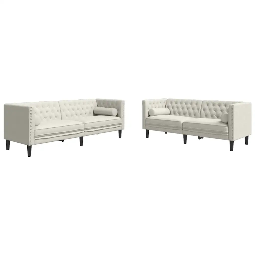 Set Divani Chesterfield 2pz con Cuscini Crema Velluto