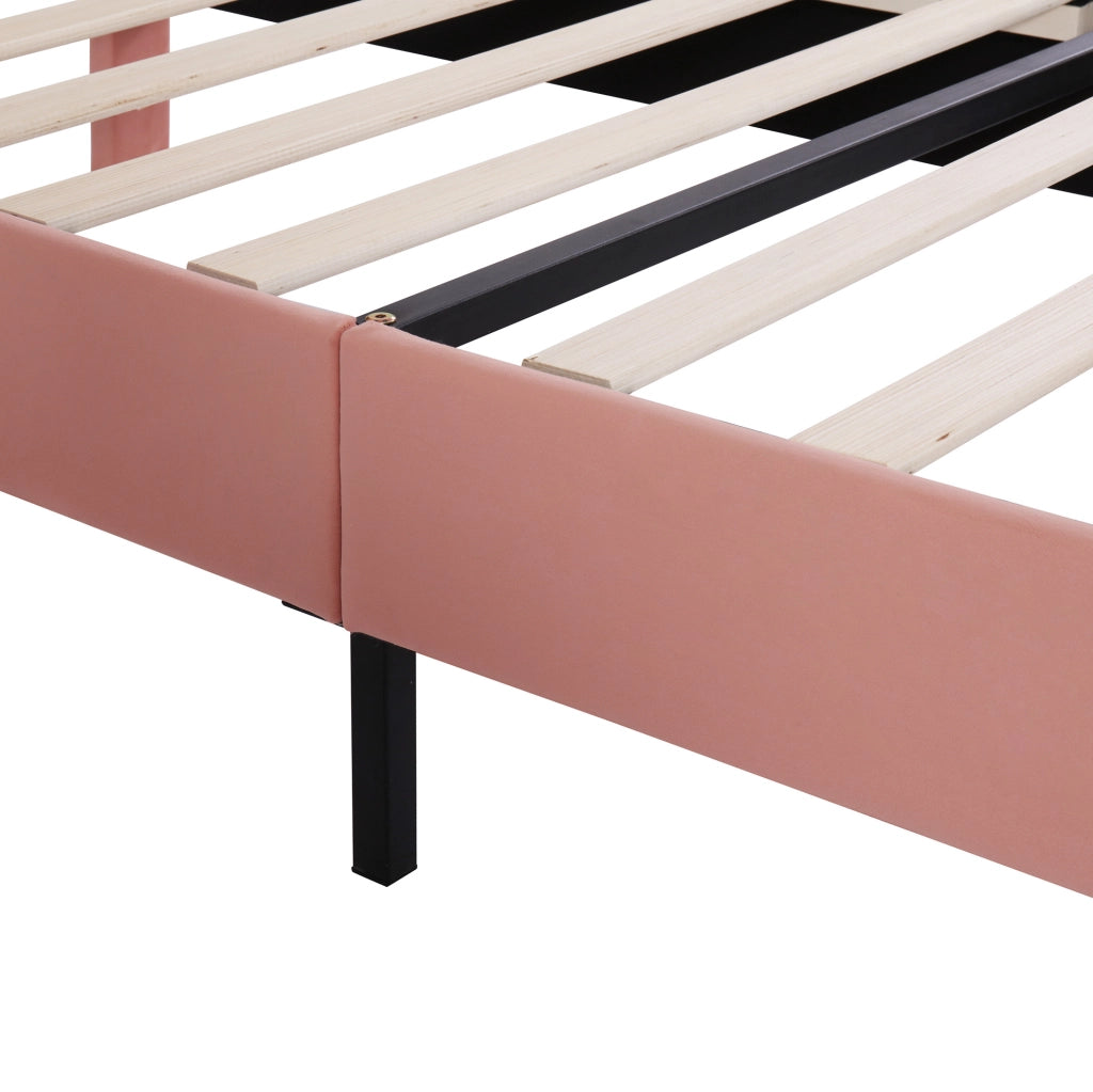 Letto imbottito 90x200 cm con rete a doghe regolabile e testiera in velluto rosa
