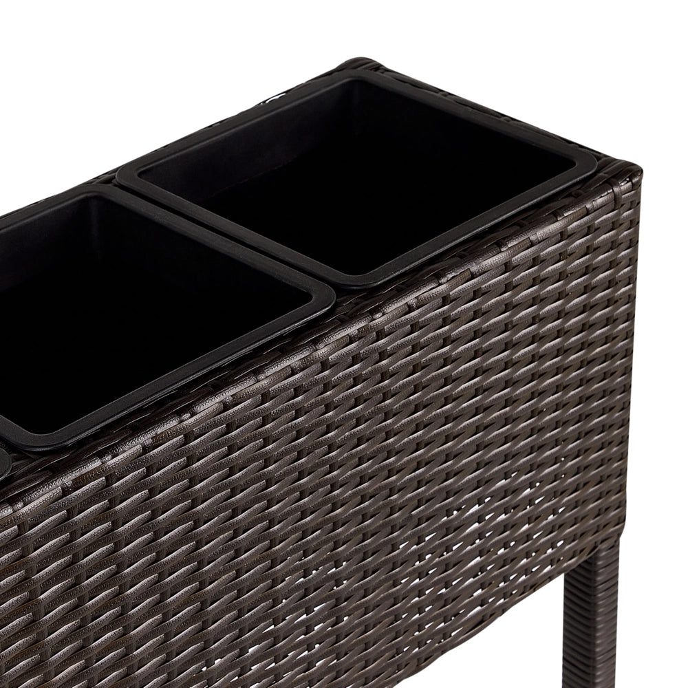 Fioriera da giardino in finto rattan marrone con 3 inserti per interni e per esterni