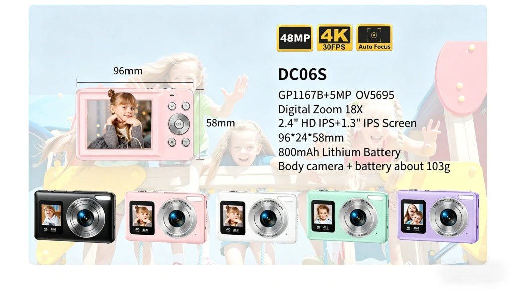 Fotocamera per bambini compatta 1080P schermo LCD 24" zoom 18X con scheda Micro SD 32G - Colore Rosa