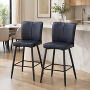 Sgabello da bar 2 pezzi con schienale ergonomico e poggiapiedi, in pelle PU e metallo, nero, 101 cm