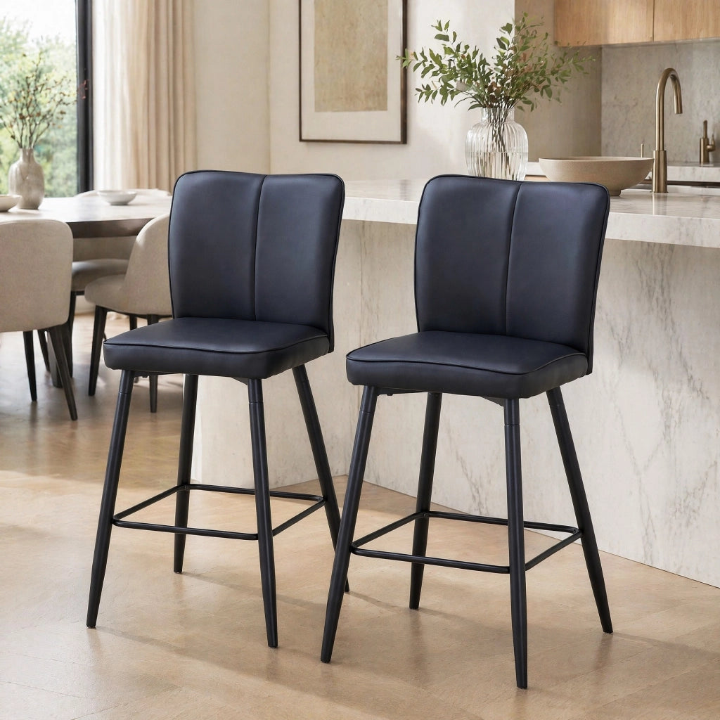 Sgabello da bar 2 pezzi con schienale ergonomico e poggiapiedi, in pelle PU e metallo, nero, 101 cm