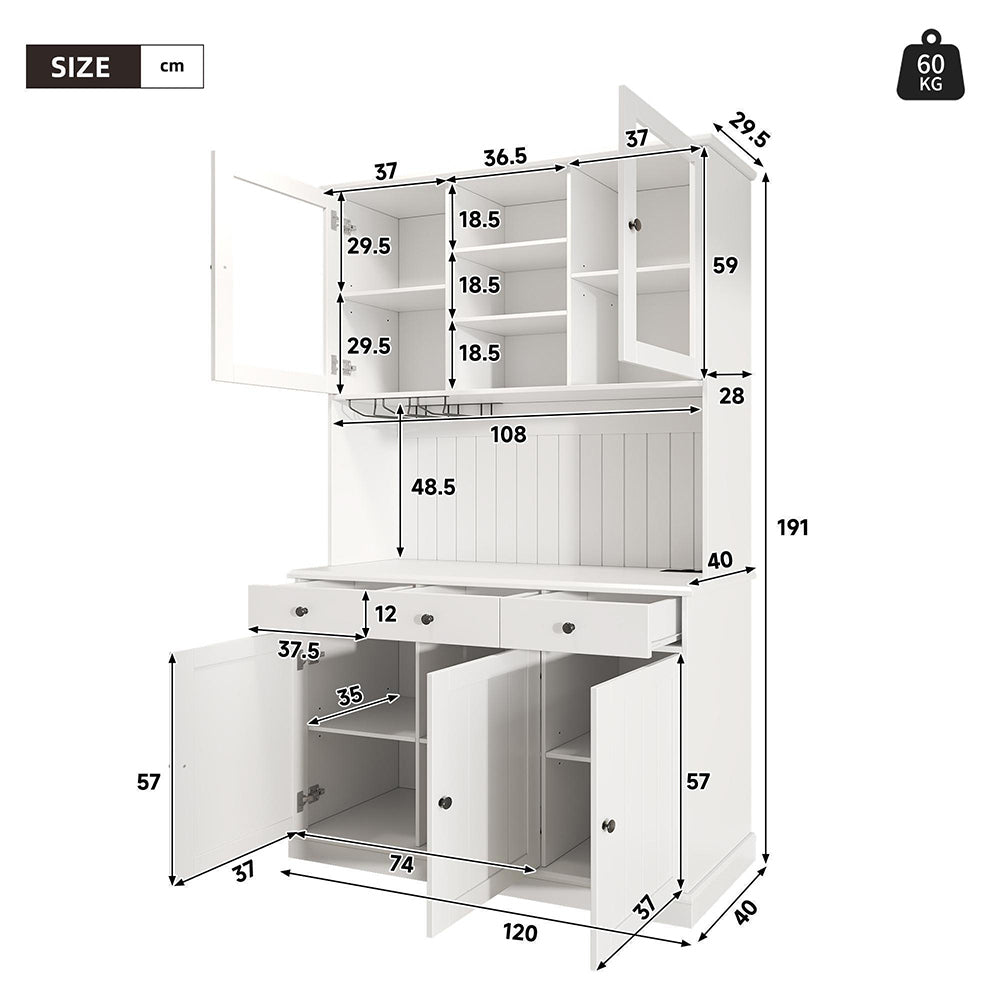 Credenza Xylo 120x40x191cm - Vetri, USB, Poign??es Bianche/Nere