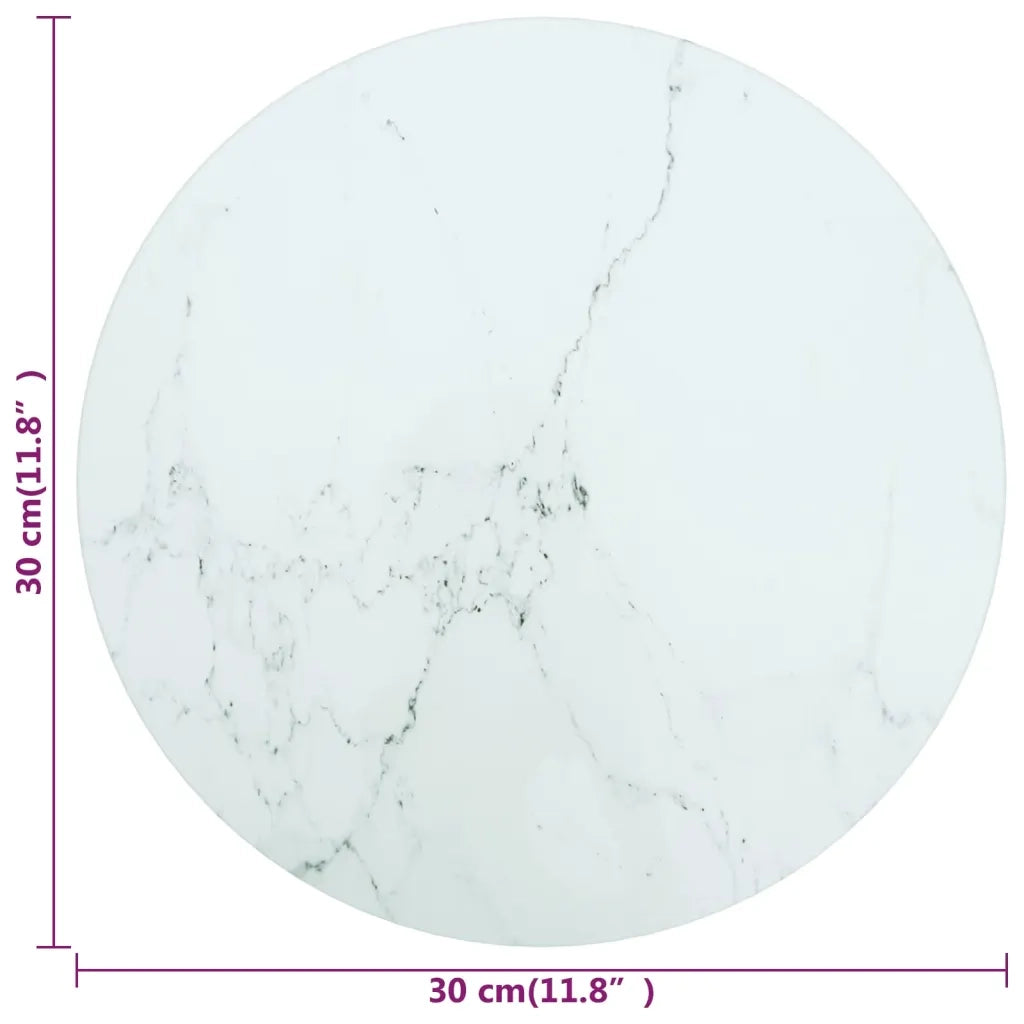 Piano per Tavolo Bianco Ø30x0,8 cm Vetro Temperato Design Marmo 322245