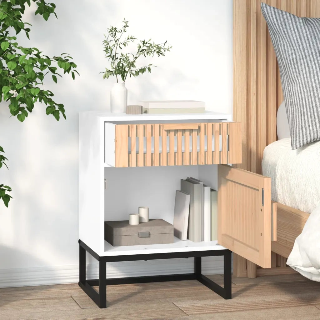 Comodini 2 pz-Set di 2 Tavolino da notte Bianchi 40x30x55,5 cm Legno Multistrato e Ferro