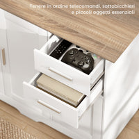 Credenza Moderna Buffet 100x40x78 cm con 2 Cassetti e 2 Armadietti in Legno Bianco e color Legno