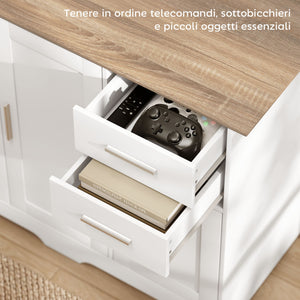 Credenza Moderna Buffet 100x40x78 cm con 2 Cassetti e 2 Armadietti in Legno Bianco e color Legno