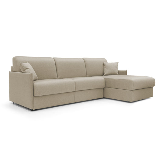 Evans Divano letto angolare con penisola in morbido tessuto impermeabile T13 272 cm Sinistro (mat. 160x197)  beige