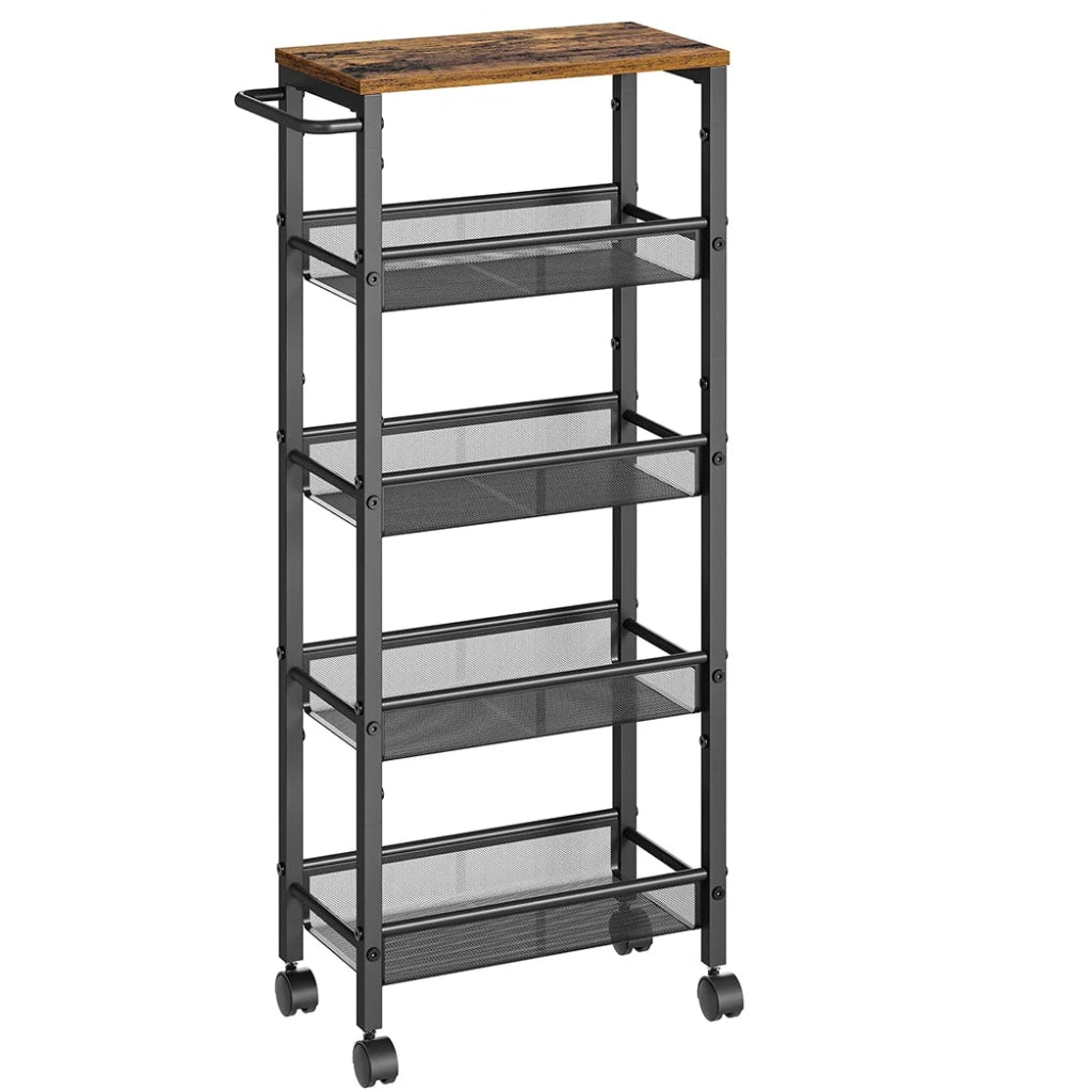 Carrello di servizio ripiano portaoggetti mobile design sottile ruote girevoli a 360° struttura in metallo per cucina soggiorno ufficio marrone 12_0005287