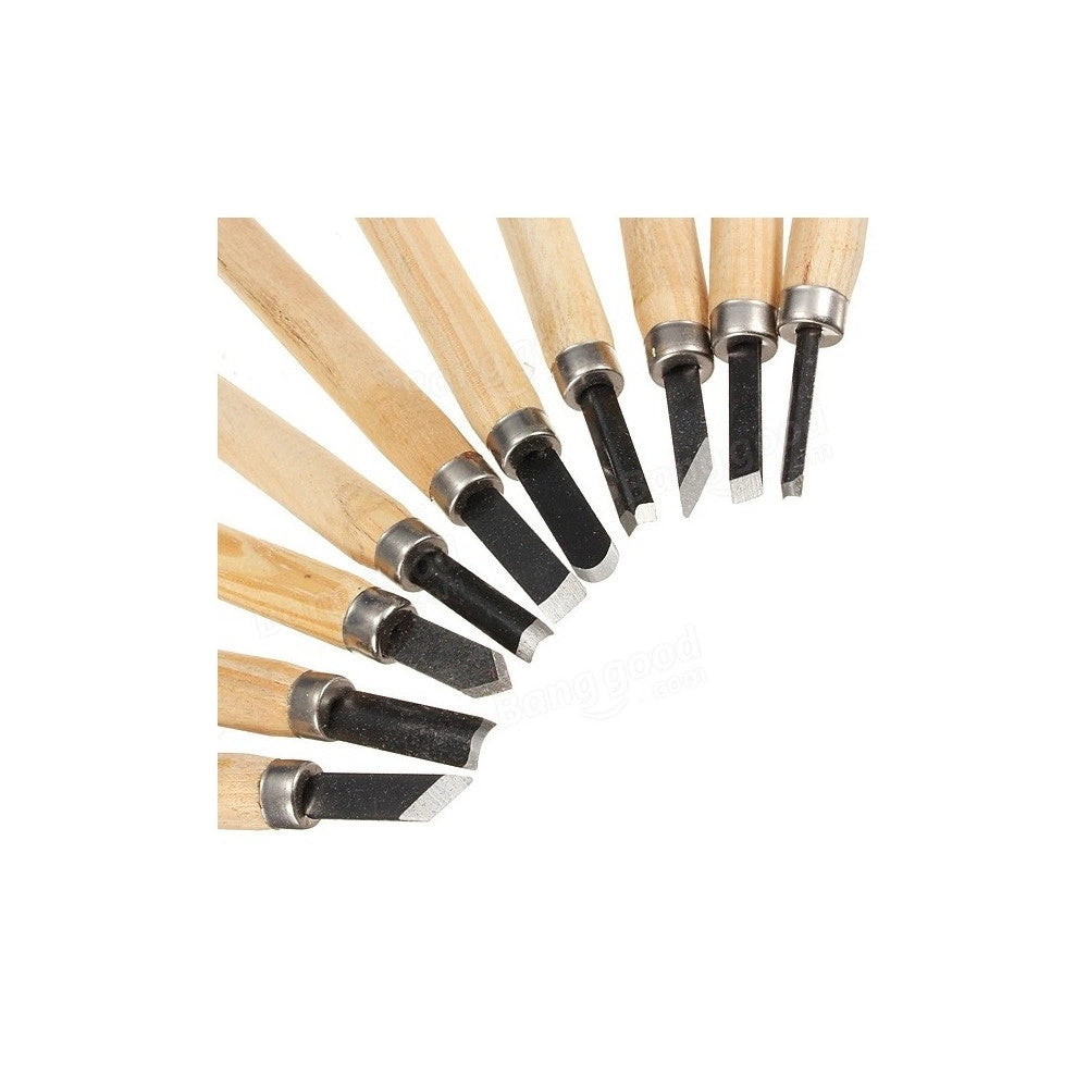 Trade Shop - Set 10pz Scalpelli Mini Manico In Legno Acciaio Per Scultura Intaglio Strumenti -