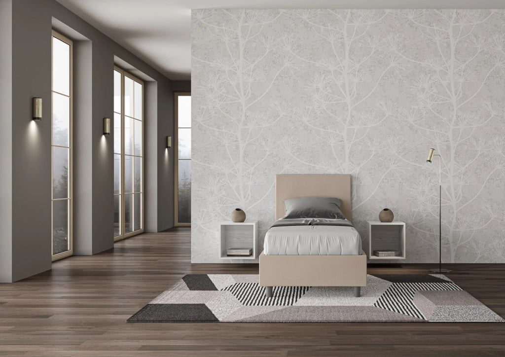 BS COM Letto singolo contenitore imbottito 80x210 similpelle tortora