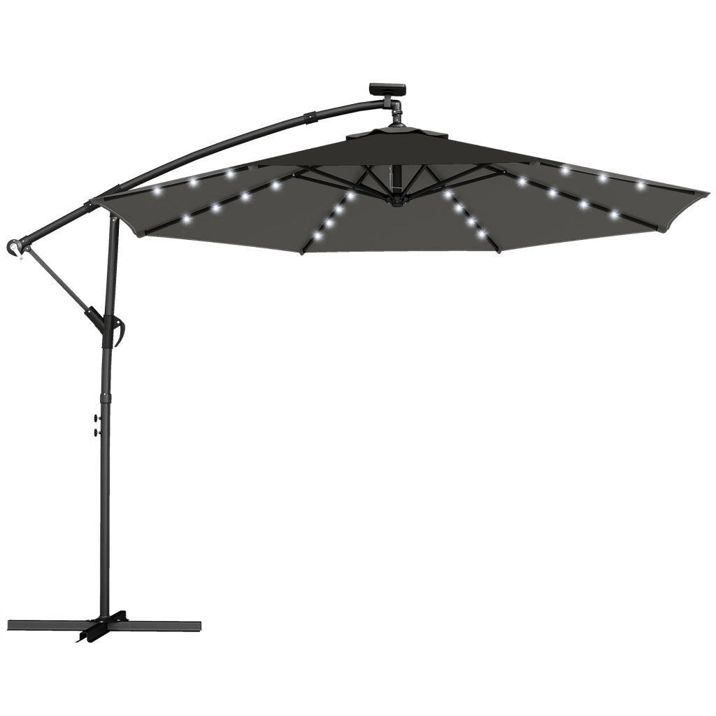 Parasole a sbalzo LED Solare; circa ?300 cm; parasole rotabile con copertura protettiva per piedi Grigio Scuro