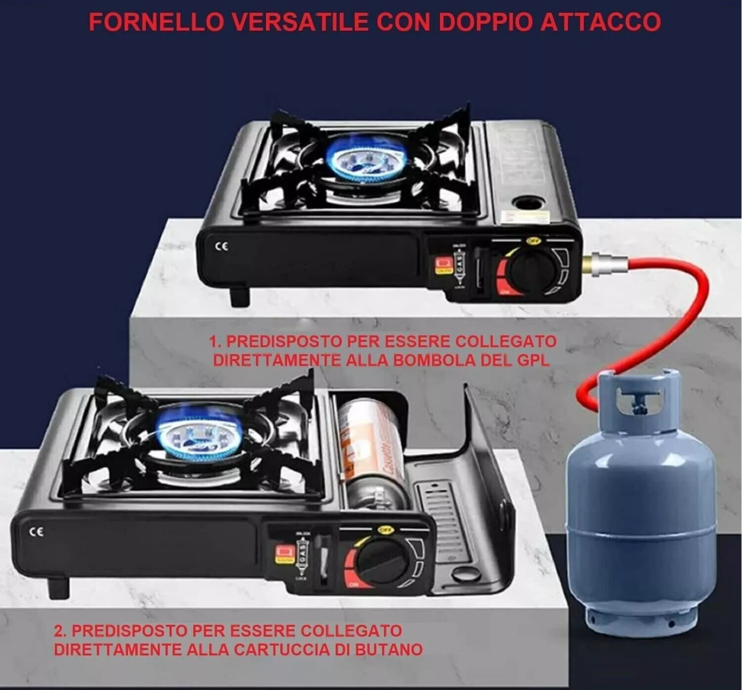 Fornello a Gas da Campeggio Viaggio a Doppio attacco Cartucce di gas Butano o Bombola di gas GPL