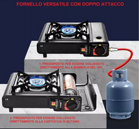 Fornello a Gas da Campeggio Viaggio a Doppio attacco Cartucce di gas Butano o Bombola di gas GPL