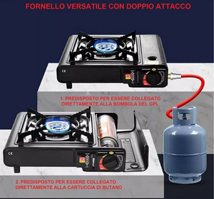 Fornello a Gas da Campeggio Viaggio a Doppio attacco Cartucce di gas Butano o Bombola di gas GPL