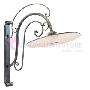 PIATTO Applique Rustico per Esterno Braccio Curvo Ferro Battuto