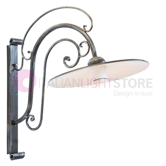 PIATTO Applique Rustico per Esterno Braccio Curvo Ferro Battuto