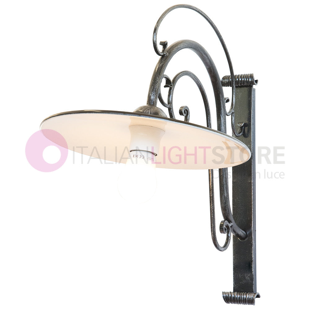 PIATTO Applique Rustico per Esterno Braccio Curvo Ferro Battuto