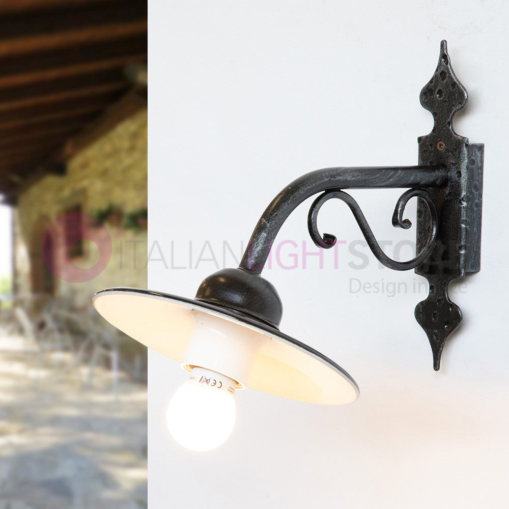 PIATTO Applique Rustico per Esterno Braccio Piccolo in Ferro Battuto