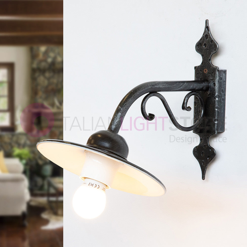 PIATTO Applique Rustico per Esterno Braccio Piccolo in Ferro Battuto