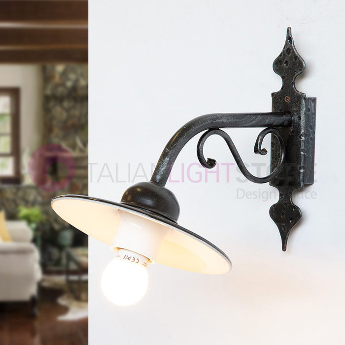 PIATTO Applique Rustico per Esterno Braccio Piccolo in Ferro Battuto