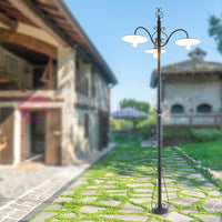 PIATTO Lampione Rustico in Ferro Battuto a 3 Luci H.280