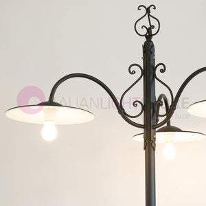 PIATTO Lampione Rustico in Ferro Battuto a 3 Luci H.280