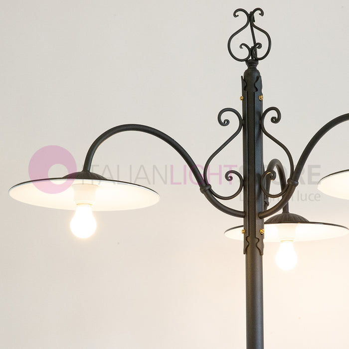 PIATTO Lampione Rustico in Ferro Battuto a 3 Luci H.280
