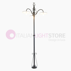 PIATTO Lampione Rustico in Ferro Battuto a 3 Luci H.280