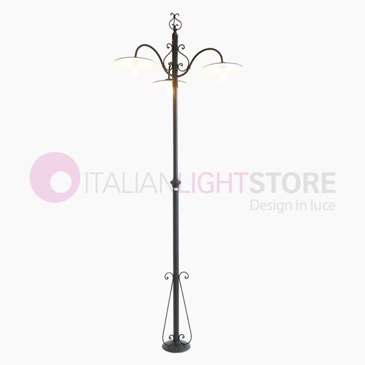 PIATTO Lampione Rustico in Ferro Battuto a 3 Luci H.280