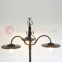 PIATTO Lampione Rustico in Ferro Battuto a 3 Luci H.280