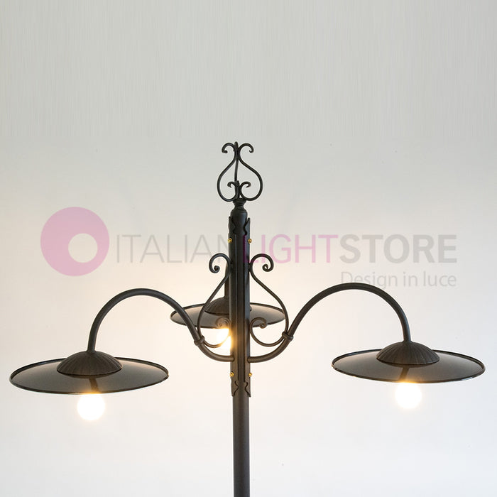 PIATTO Lampione Rustico in Ferro Battuto a 3 Luci H.280