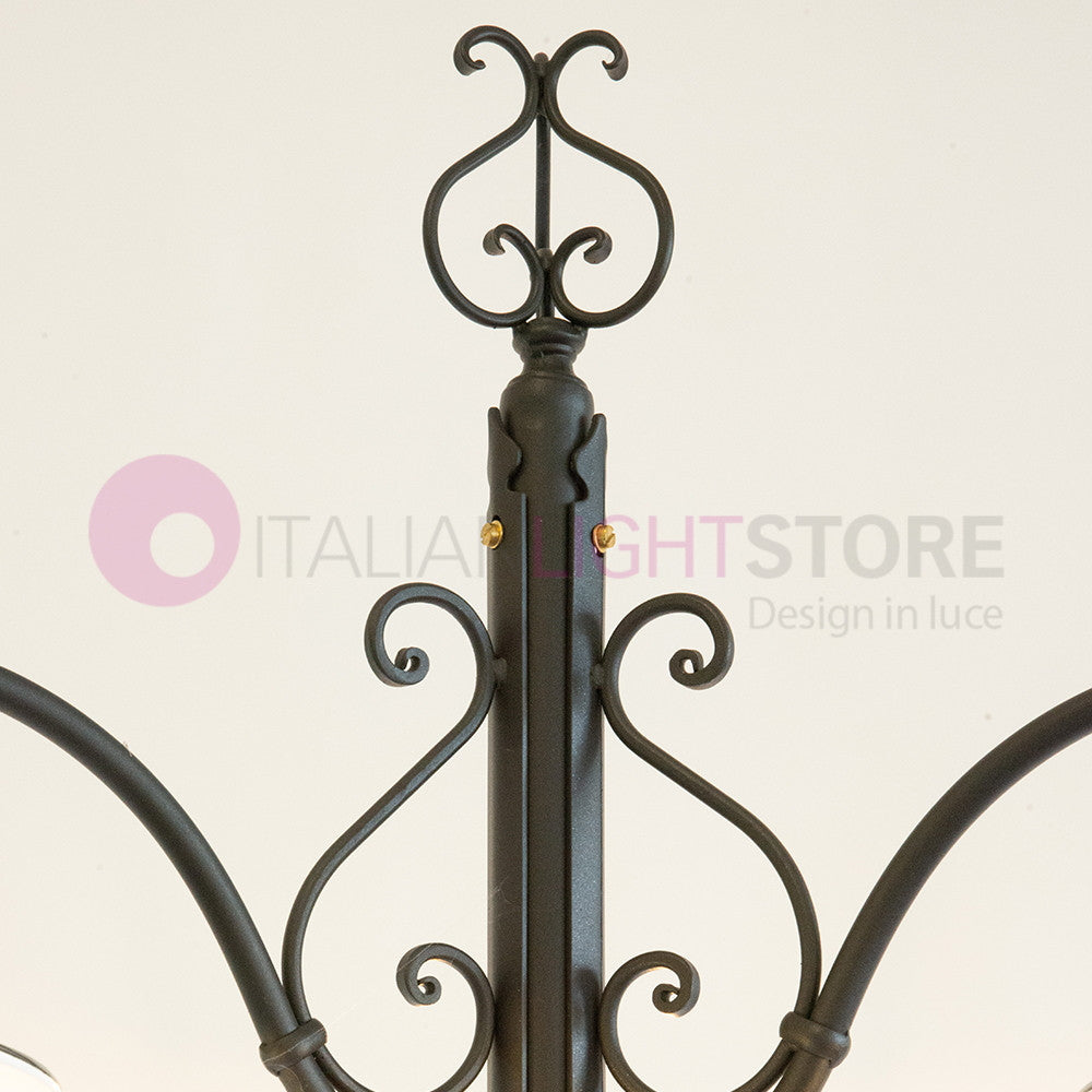 PIATTO Lampione Rustico in Ferro Battuto a 3 Luci H.280