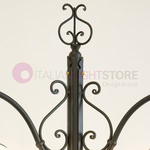 PIATTO Lampione Rustico in Ferro Battuto a 3 Luci H.280
