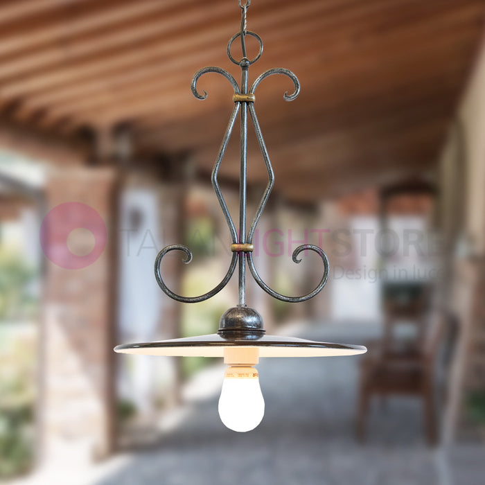 PIATTO Sospensione D.32 in Ferro Battuto Smaltato Nero/Bianco