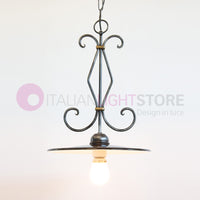 PIATTO Sospensione D.32 in Ferro Battuto Smaltato Nero/Bianco