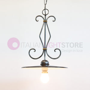 PIATTO Sospensione D.32 in Ferro Battuto Smaltato Nero/Bianco