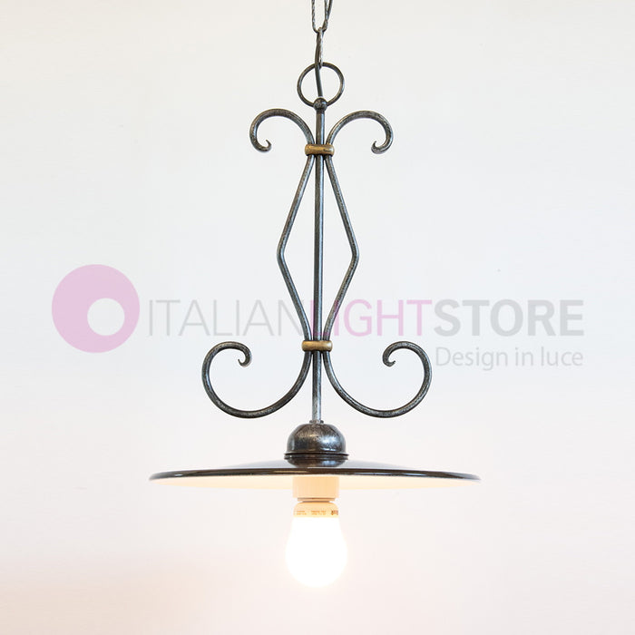 PIATTO Sospensione D.32 in Ferro Battuto Smaltato Nero/Bianco